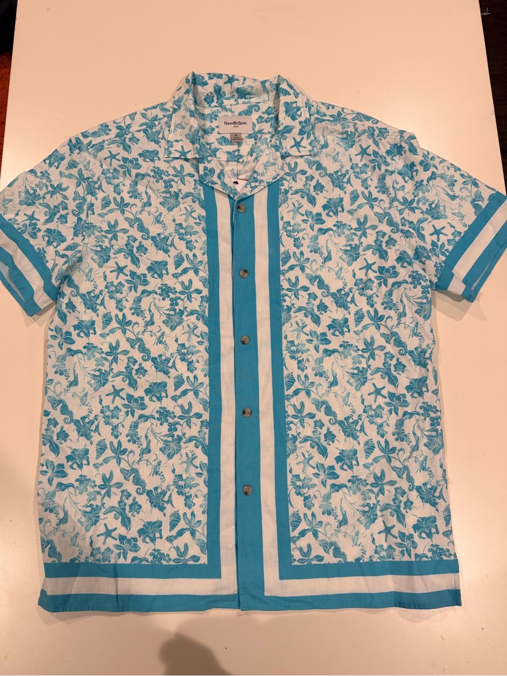 Goodfellow & Co Men’s Turquoise and White Floral Button-Up Shirt